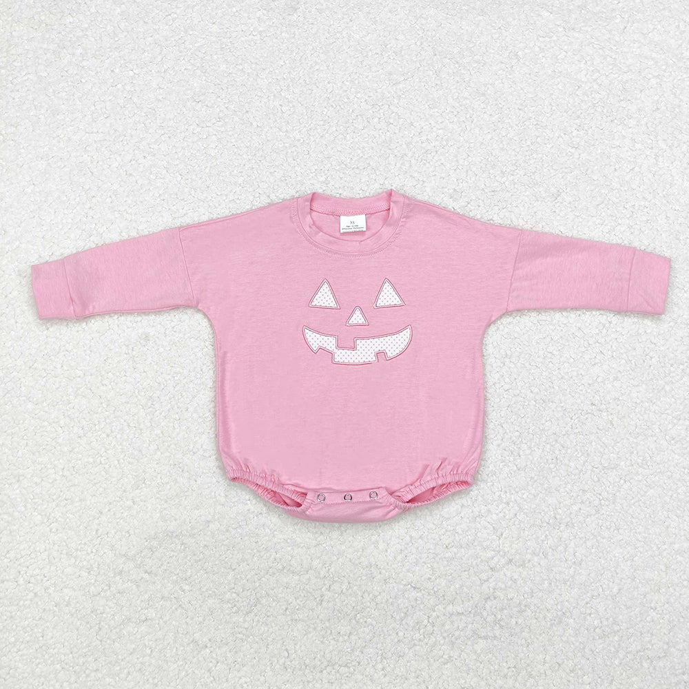 Baby Boy Girl Long Sleeves Embroidery Halloween Smile Face Sibling Cotton Bubble Romper