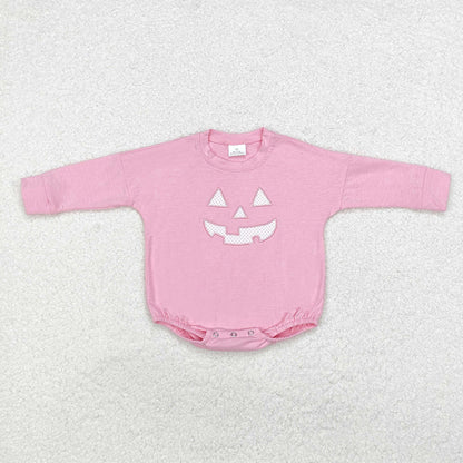 Baby Boy Girl Long Sleeves Embroidery Halloween Smile Face Sibling Cotton Bubble Romper