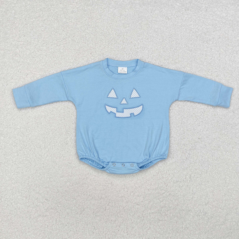 Baby Boy Girl Long Sleeves Embroidery Halloween Smile Face Sibling Cotton Bubble Romper