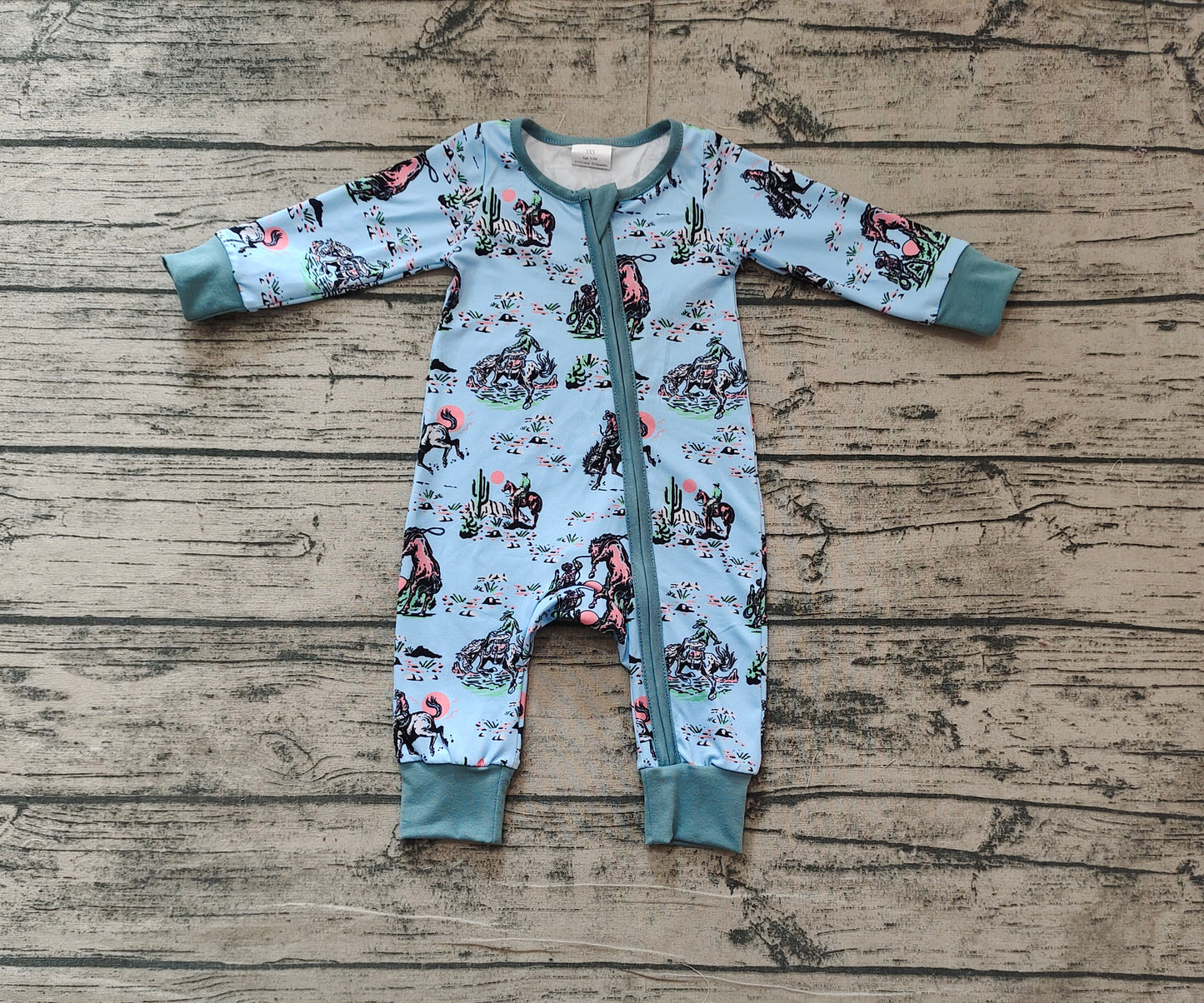 Baby Boy Long Sleeves Western Rodeo Zipper Romper