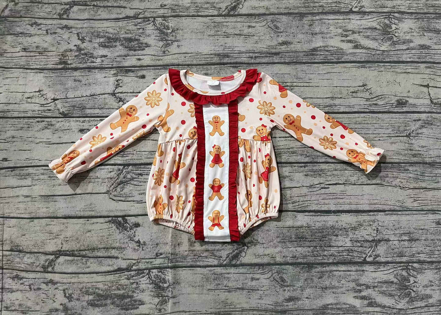 Baby Girl Long Sleeves Christmas Gingerbread Bubble Romper