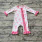 Baby Girl Long Sleeves Bows Ruffle Zipper Bamboo Pink Romper