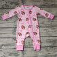 Baby Girl Long Sleeves Bows Football Zipper Pink Bamboo Romper