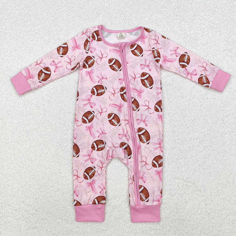 Baby Boy Girl Infant Long Sleeves Football Sibling Bamboo Zipper Romper