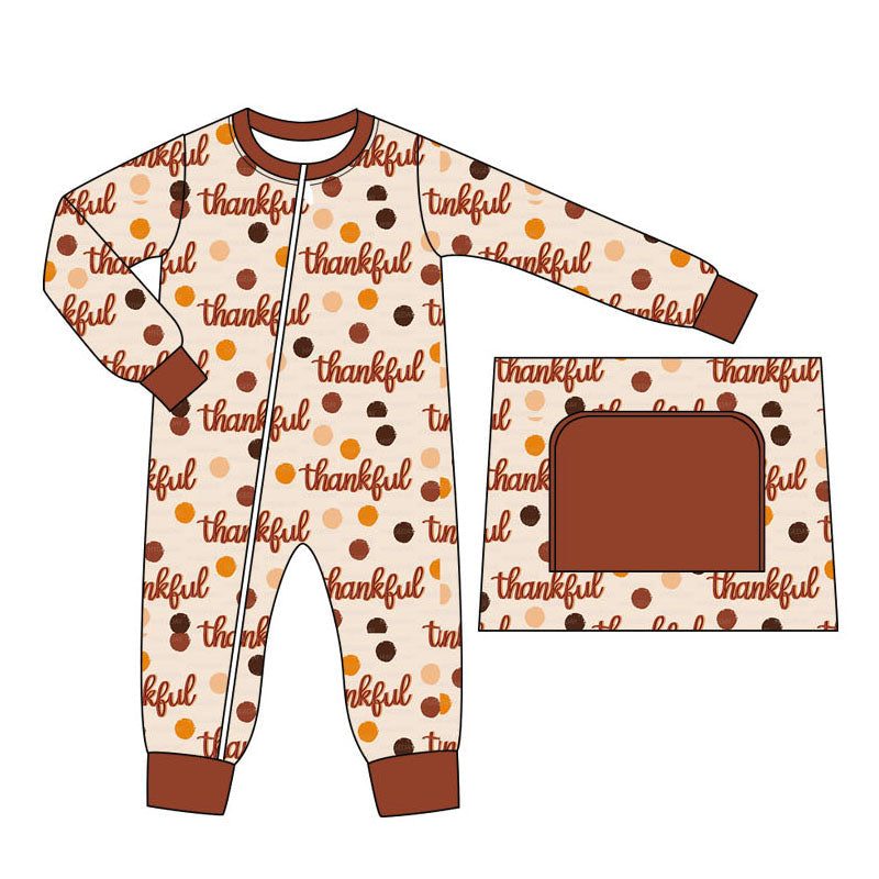Pre-order Baby Boy Long Sleeves Thankful Zipper Romper