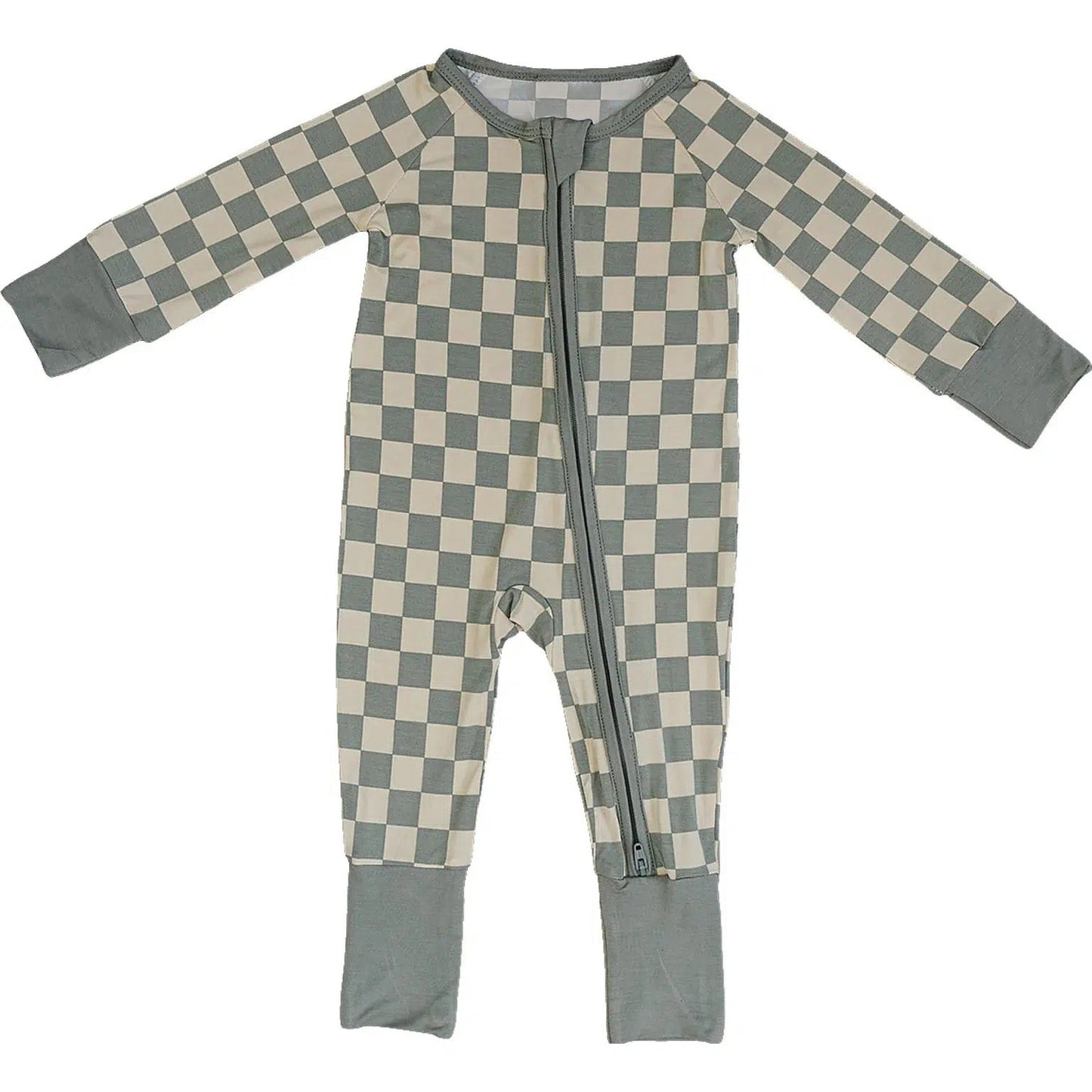 Pre-order Baby Boy Checkered Zipper Green Romper