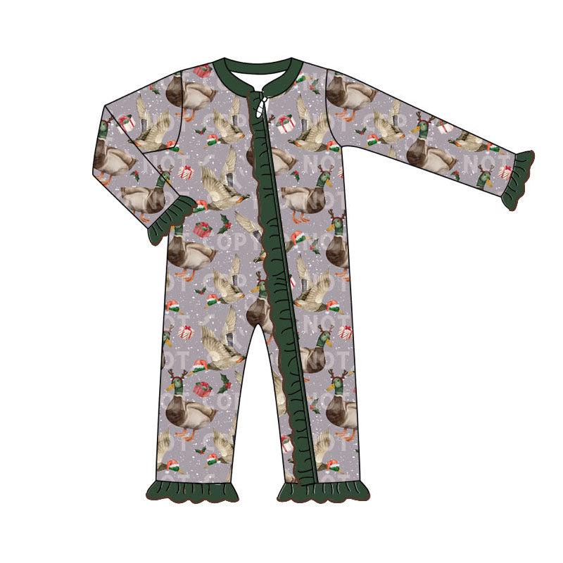 Pre-order Baby Girl Ducks Christmas Ruffles Zipper Romper
