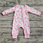 Baby Girl Long Sleeves Pink Checkered Bows Zipper Bamboo Romper