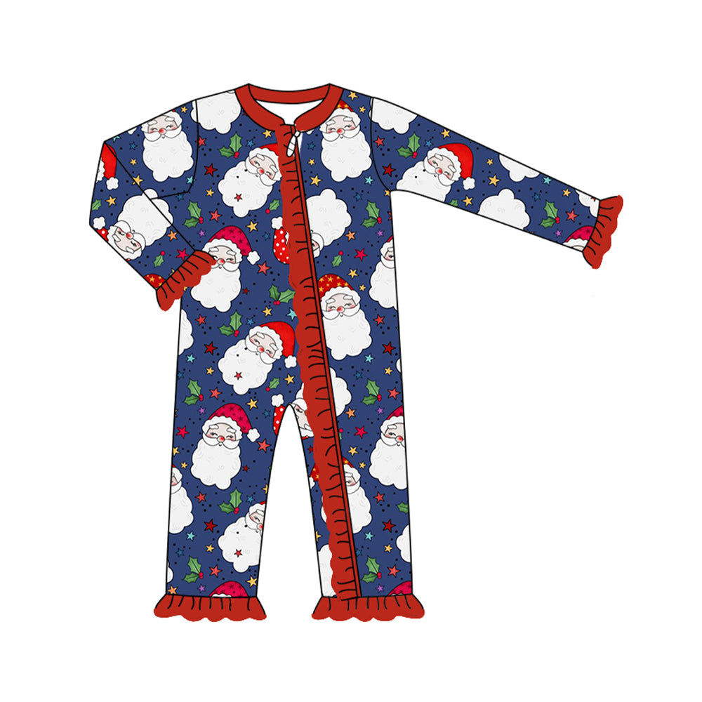 Pre-order Baby Girl Christmas Blue Santa Zipper Romper