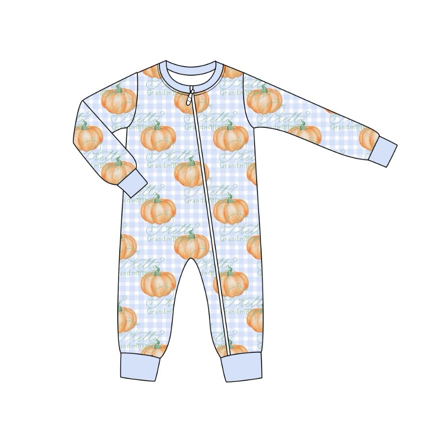 Pre-order Baby Boy Blue Checkered Pumpkin Zipper Romper