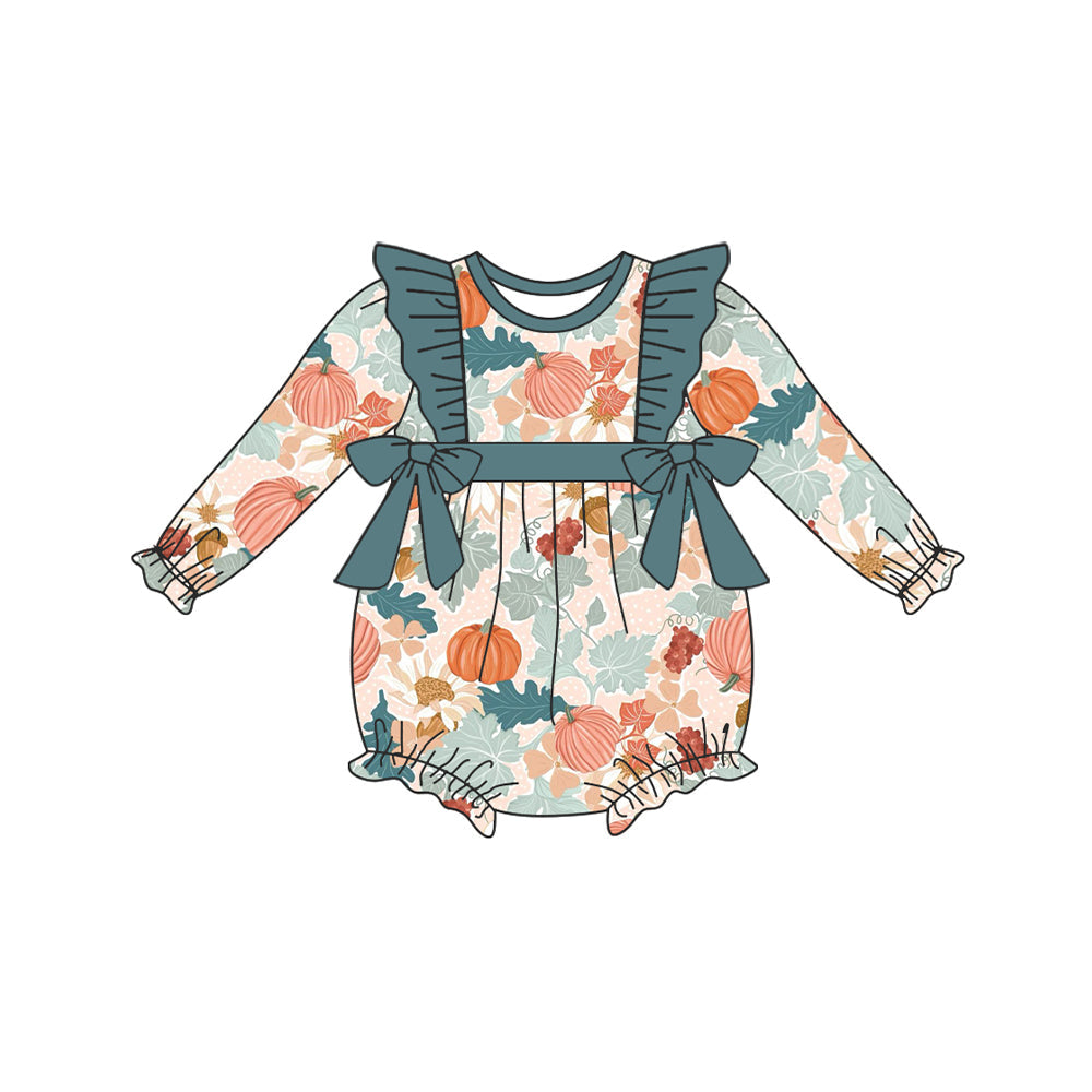 Pre-order Baby Girl Fall Flower Pumpkin Bubble Romper