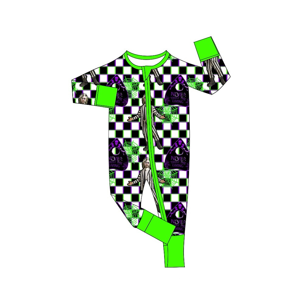Pre-order Baby Boy Halloween Checkered Green Zipper Romper