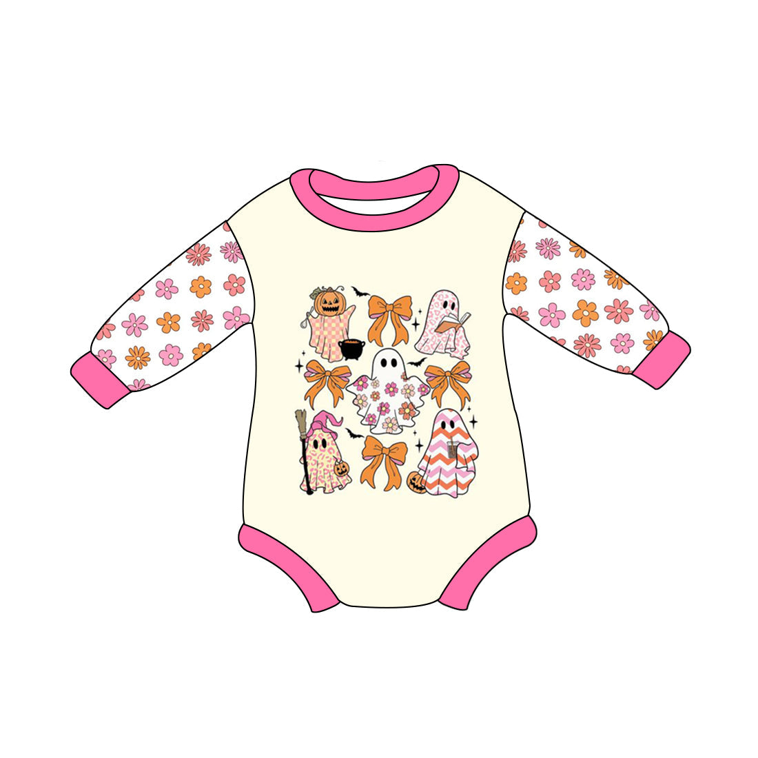 Pre-order Baby Girl Ghost Flower Bows Halloween Romper