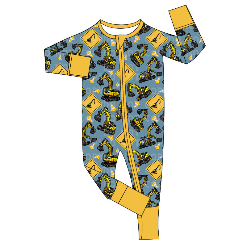 Pre-order Baby Boy Long Sleeves Digger Construction Zipper Romper