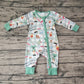 Baby Boy Long Sleeves Christmas Checkered Zipper Green Romper