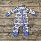 Baby Boy Long Sleeves Blue Stripes Ducks Zipper Bamboo Romper