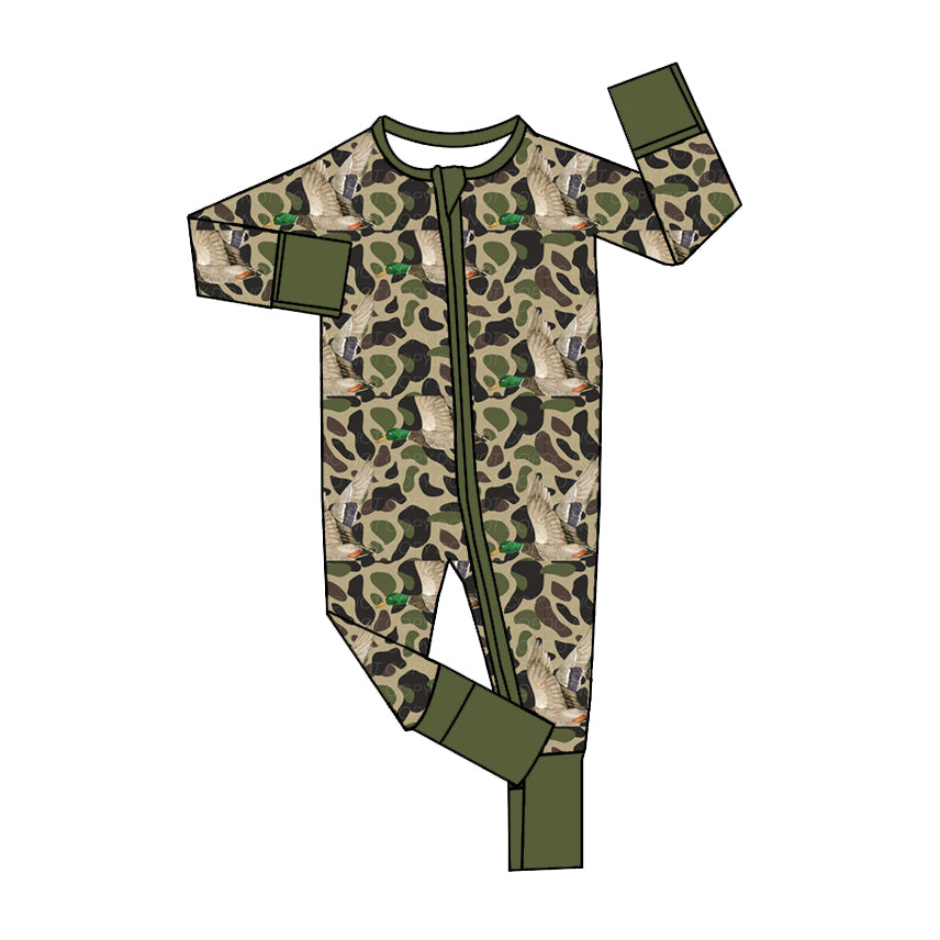 Pre-order Baby Boy Green Camo Ducks Zipper Romper