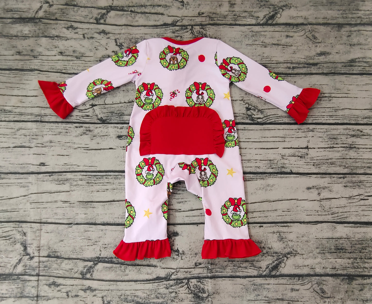 Baby Girl Christmas Green Face Zipper Pink Bamboo Romper