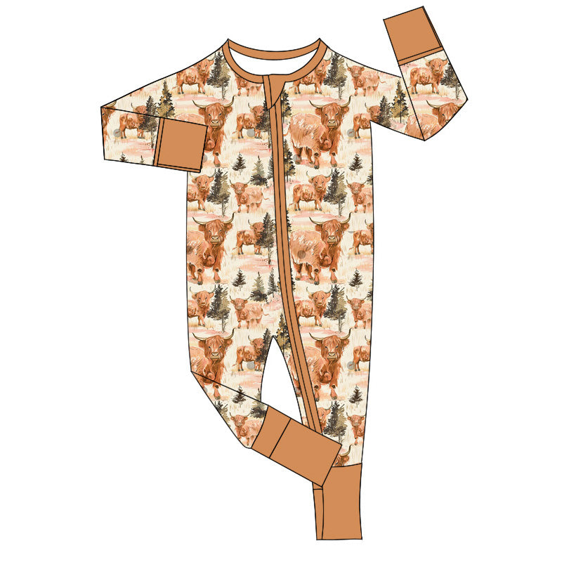 Pre-order Baby Boy Cow Tree Western Zipper Romper