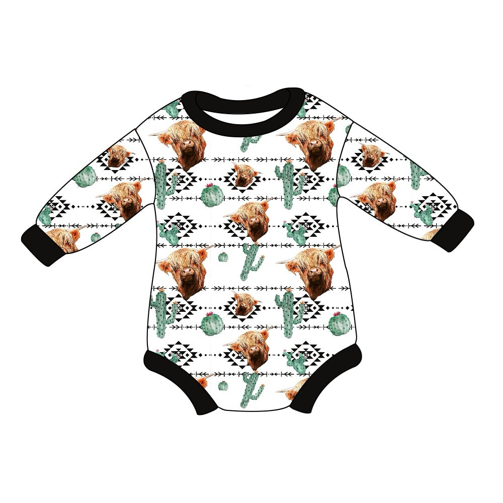 Pre-order Baby Boy Western Highland Cow Cactus Romper