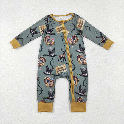 Baby Boy Infant Long Sleeves Duck Bamboo Sibling Hunting Zipper Romper