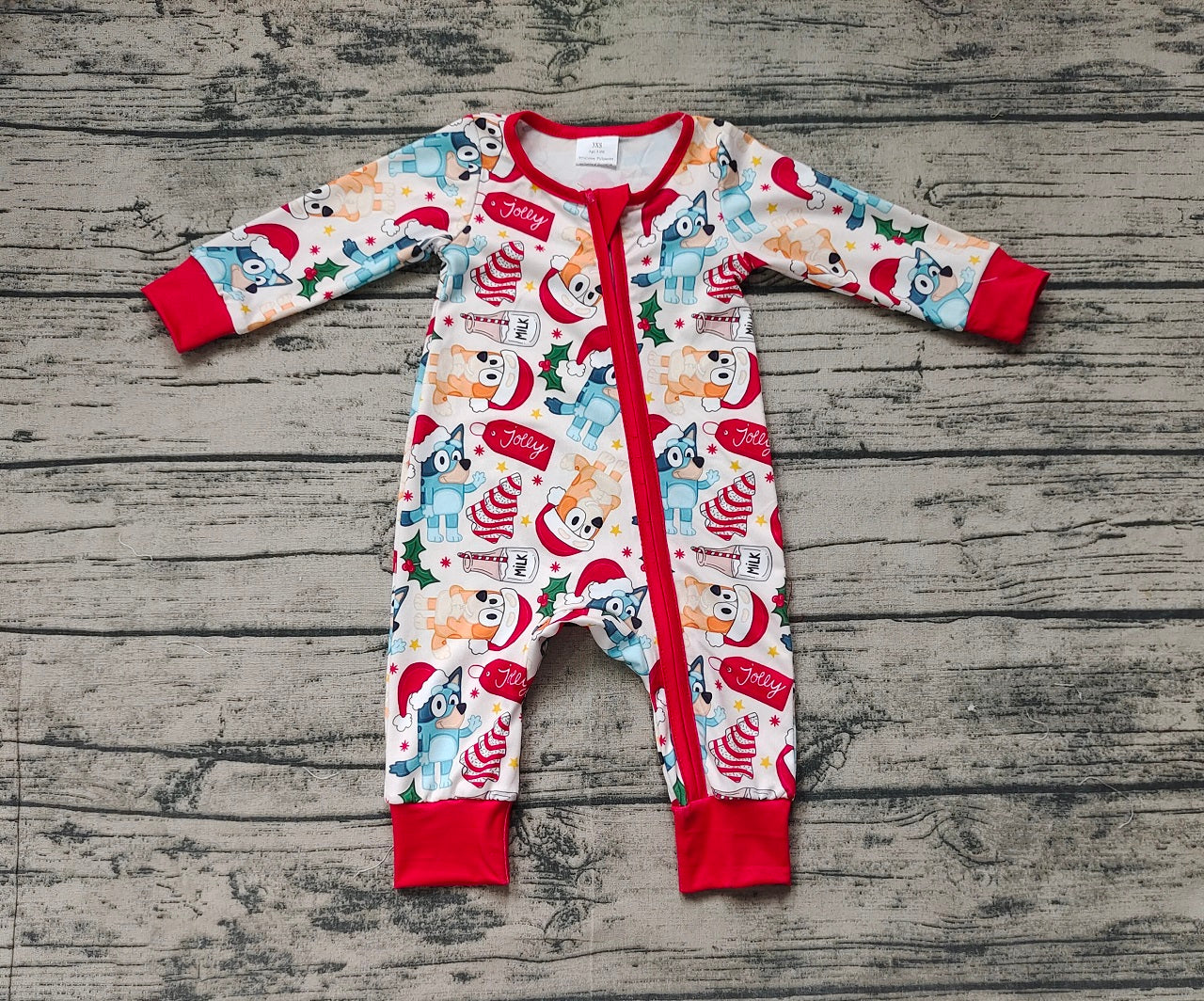 Baby Boy Infant Long Sleeves Christmas Dogs Cake Zipper Romper