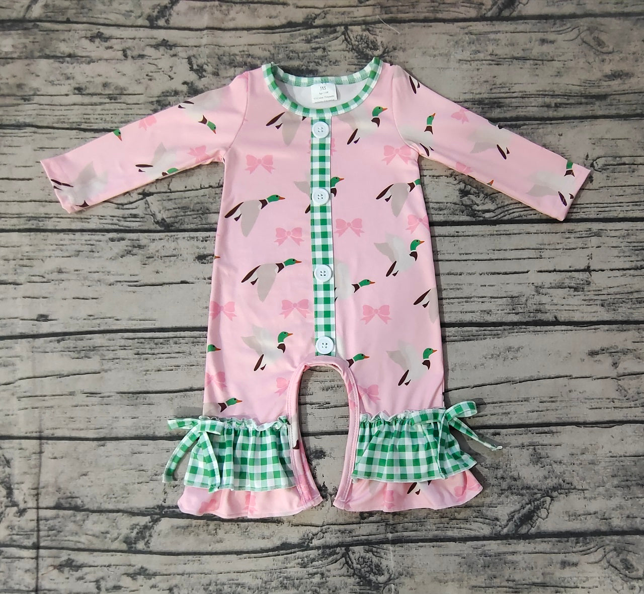 Baby Girl Long Sleeves Ducks Pink Bows Ruffle Romper