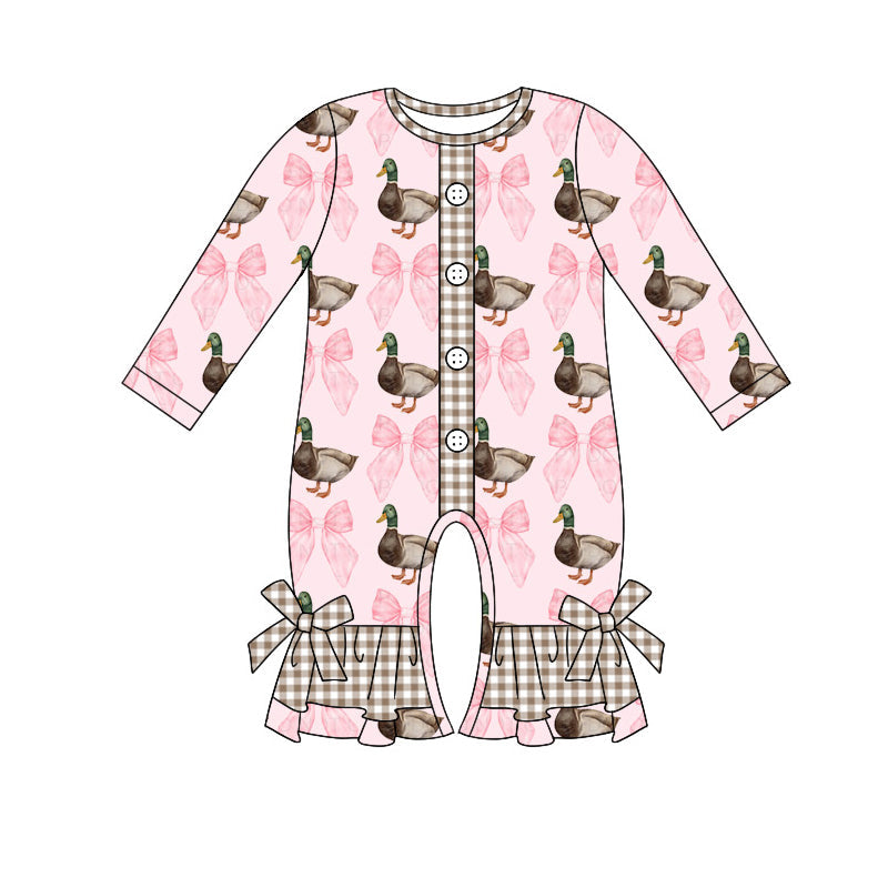 Pre-order Baby Girl Ducks Pink Bows Ruffle Romper