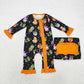 Baby Boy Girl Long Sleeves Halloween Dog Pumpkin Sibling Romper Pajamas Set