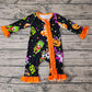 Baby Girl Long Sleeves Halloween Dogs Pumpkin Zipper Romper