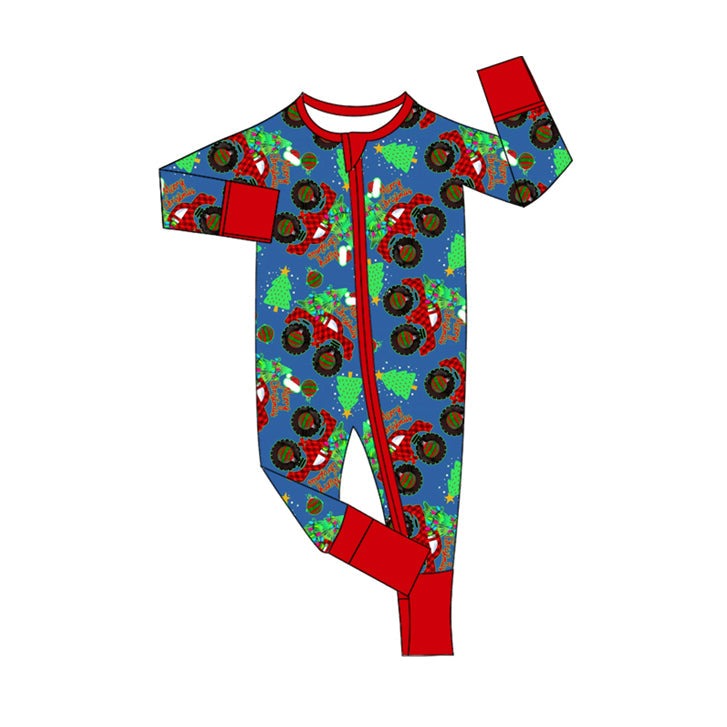 Pre-order Baby Boy Christmas Trucks Tree Zipper Romper