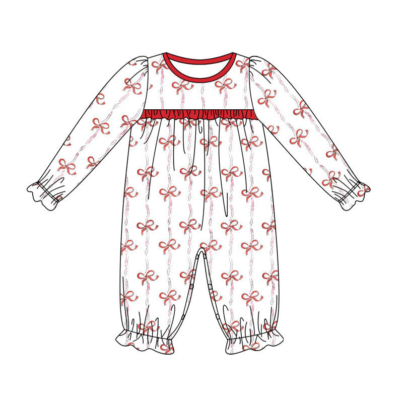 Pre-order Baby Girl Long Sleeves Red Bows Romper