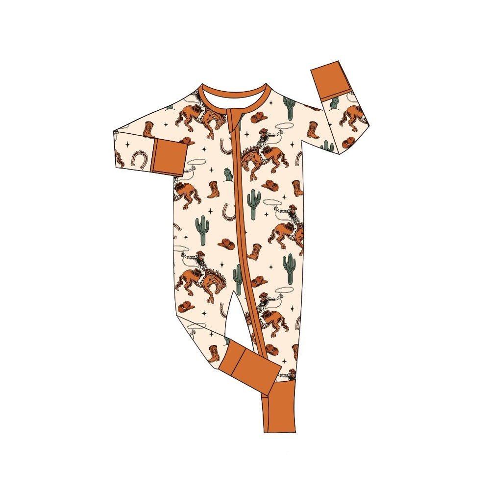 Pre-order Baby Boy Western Rodeo Cactus Zipper Romper
