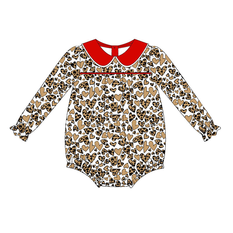 pre-order Baby Girl Long Sleeves Leopard Harts Romper