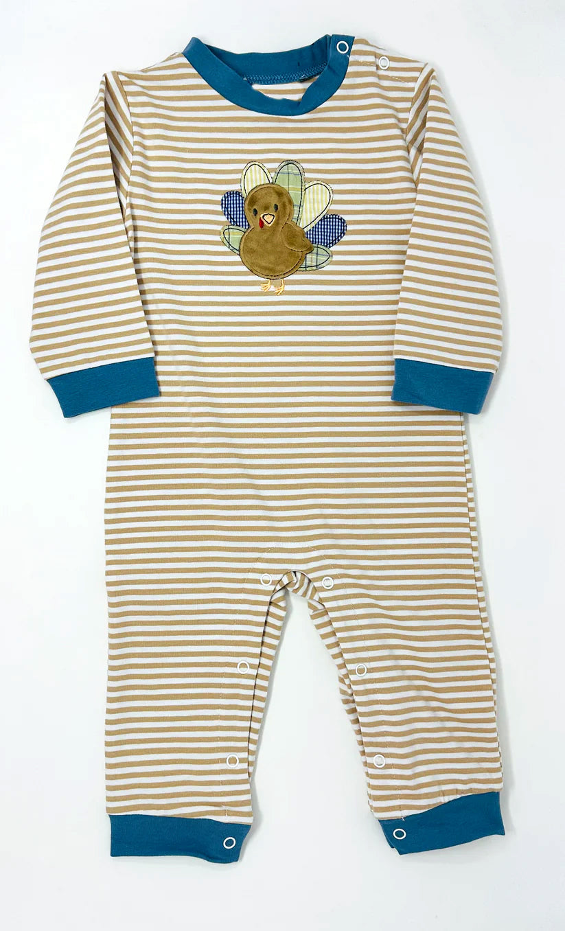 Pre-order Baby Boy Thanksgiving Stripes turkey Romper