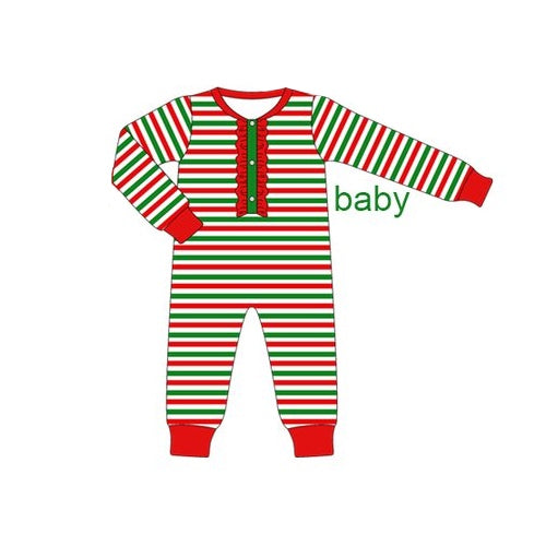Pre-order Baby Girl Christmas Stripes Buttons Romper