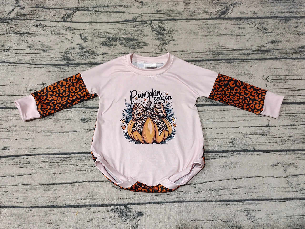 Baby Girl Long Sleeves Halloween Pumpkin Leopard Romper