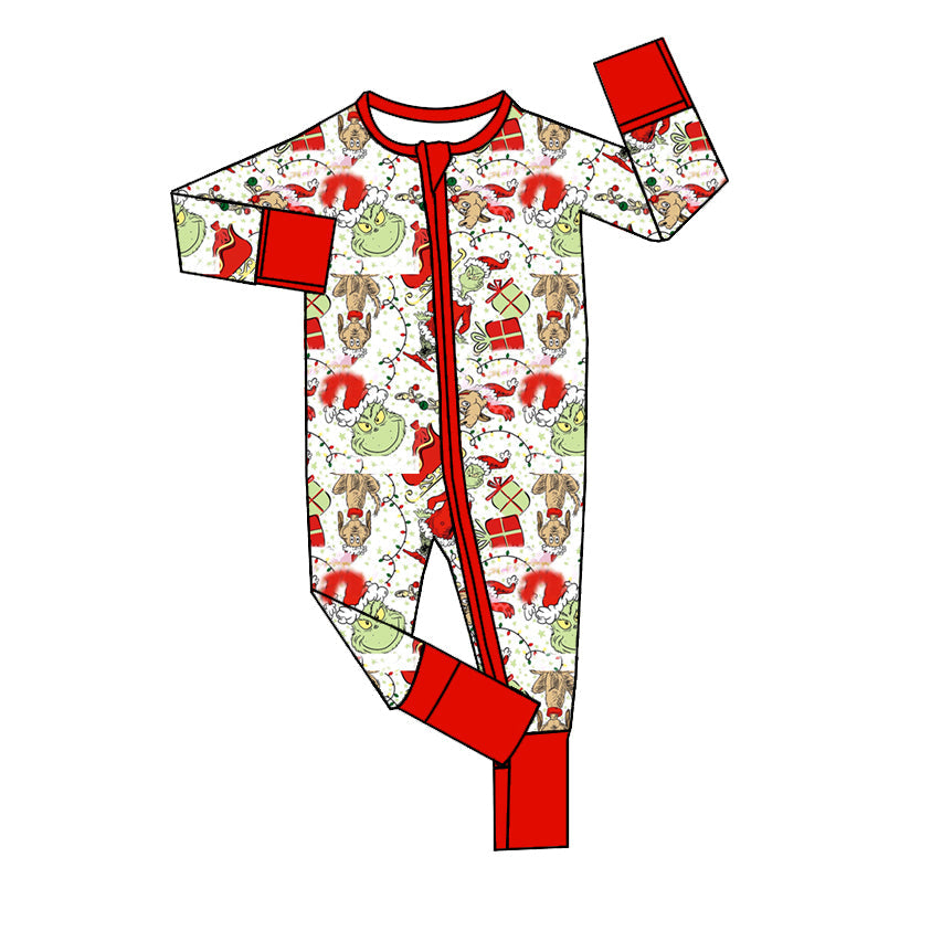 Pre-order Baby Boy Christmas Green Face Zipper Romper