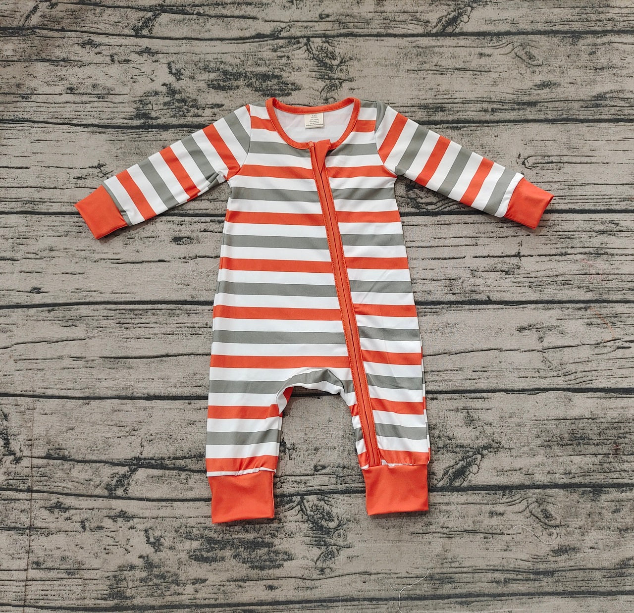 Baby Boy Long Sleeves Stripes Zipper Bamboo Romper