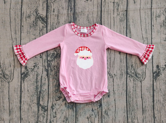 ( No moq ) Preorder Baby Girl Long Sleeves Embroidery Christmas Santa Pink Romper
