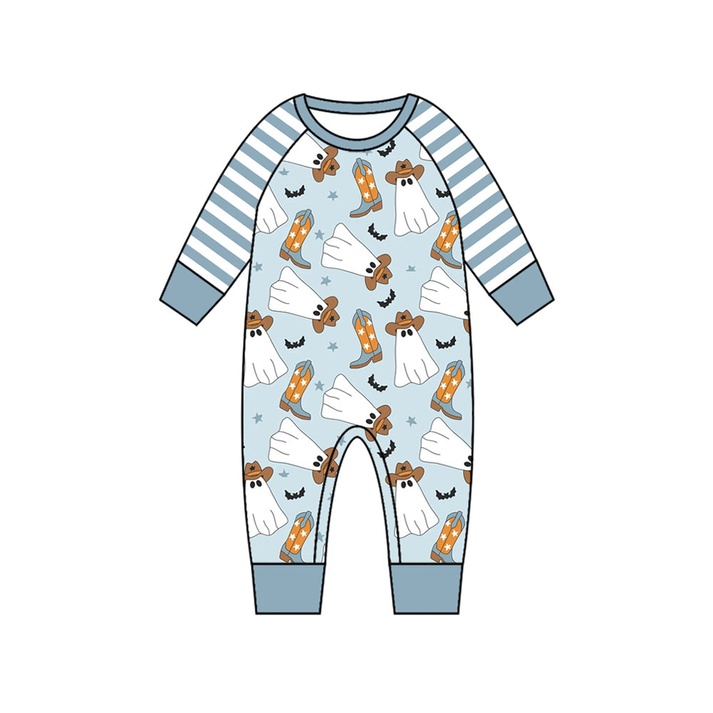 Pre-order Baby Boy Halloween Boots Ghost Blue Romper