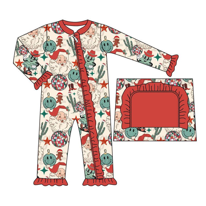 Pre-order Baby Girl Christmas Western Santa Cactus Zipper Romper