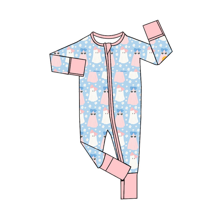 Pre-order Baby Girl Halloween Ghost Flower Zipper Romper