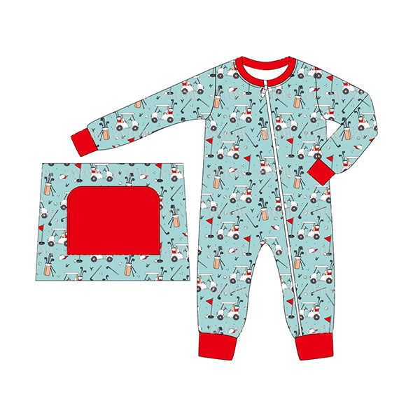 Pre-order Baby Boy Long Sleeves Golf Zipper Blue Romper
