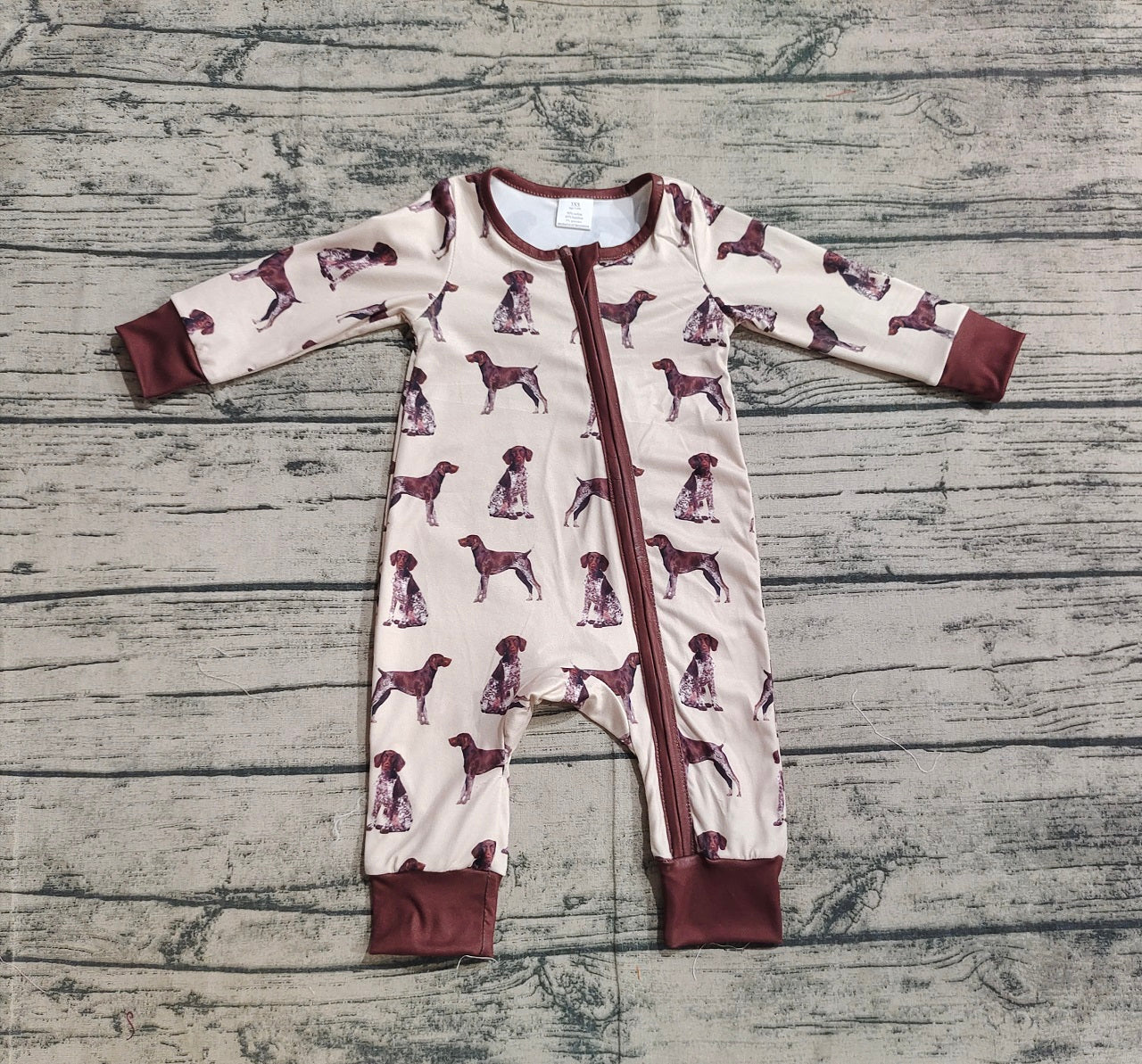 Baby Boy Long Sleeves Brown Dogs Zipper Romper