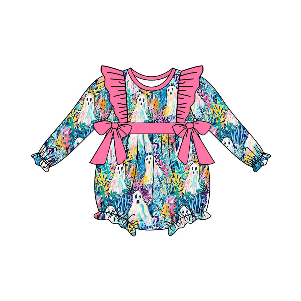 Pre-order Baby Girl Halloween Ghost Bows Bubble Romper