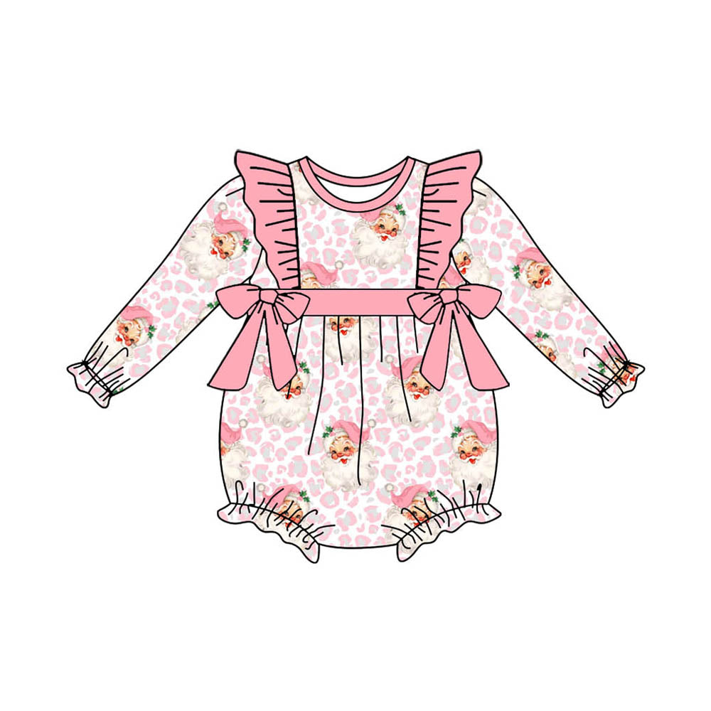 Pre-order Baby Girl Christmas Santa Bows Pink Bubble Romper