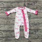 Baby Girl Long Sleeves Pink Bows Ruffle Zipper Footie Romper