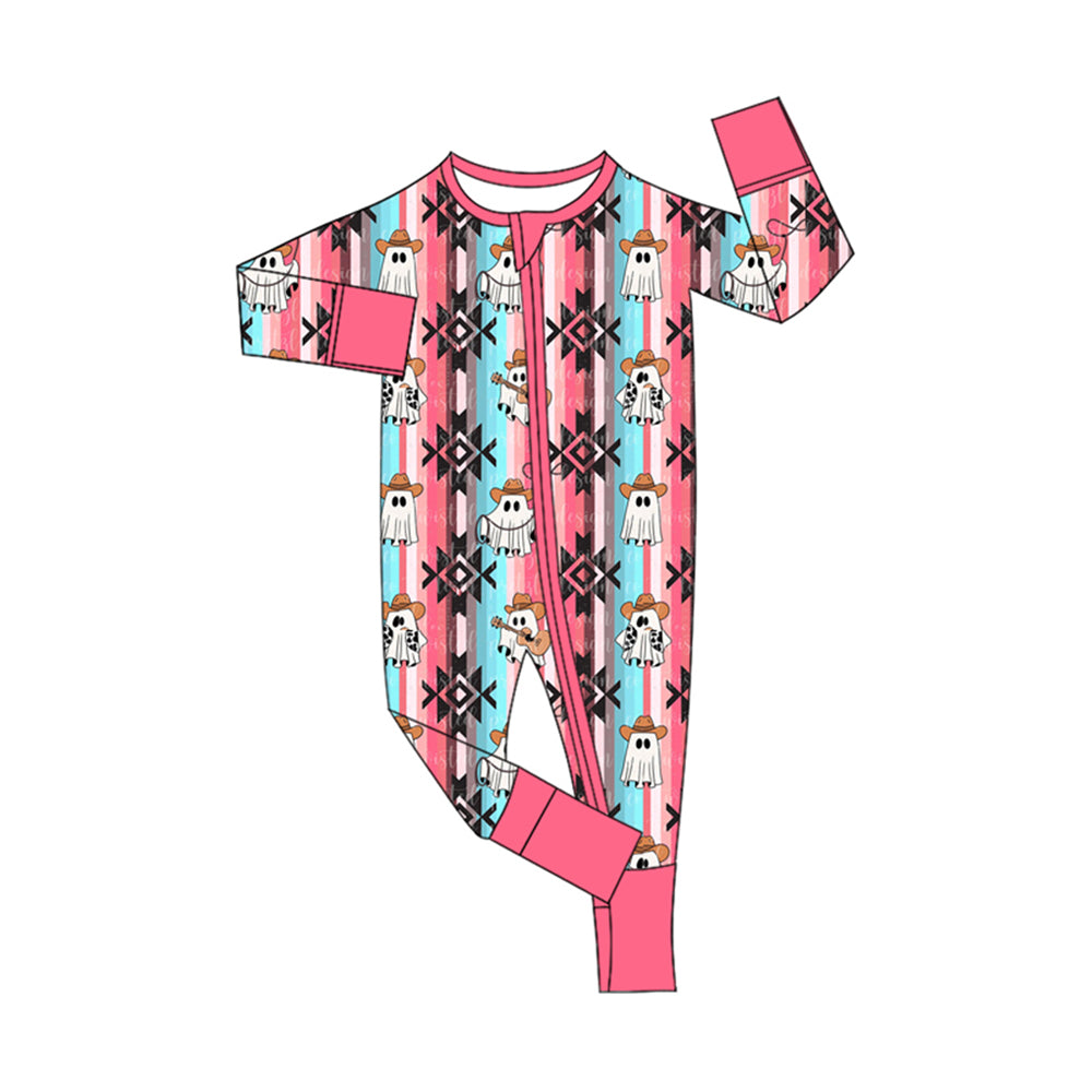 Pre-order Newborn Baby Girl Halloween Ghost Aztec Western Zipper Romper