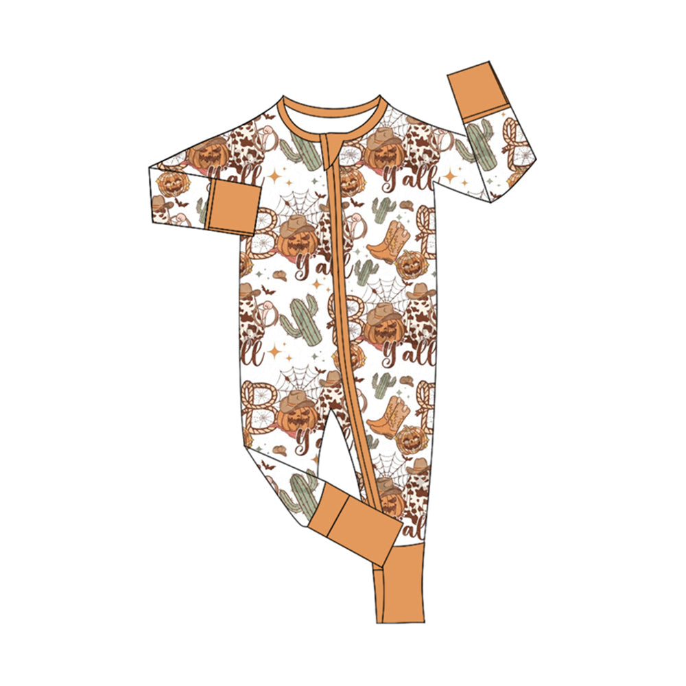 Pre-order Baby Kids Newborn Halloween Pumpkin Western Zipper Romper